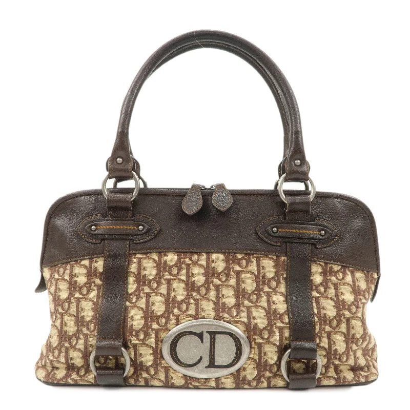 Christian Dior Logo Trotter Canvas Leather Boston Bag Beige Brown