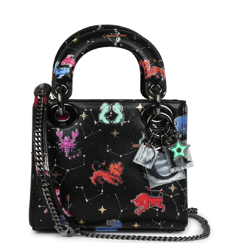 Christian Dior Mini Lady Dior Zodiac Pixel Black Calfskin Ruthenium Hardware