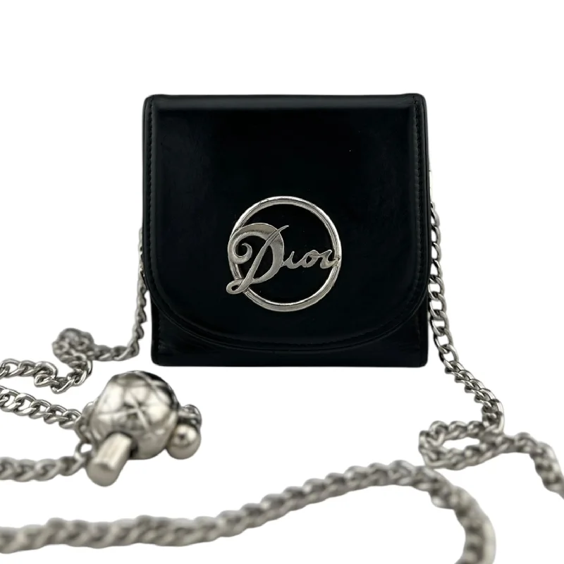 DIOR Black Leather Compact Wallet with Added Adjustable Chain