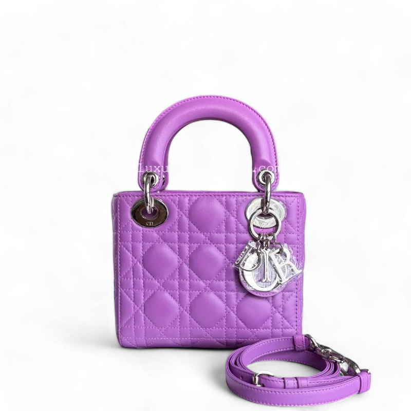 Dior Lady Mini - Cannage Lambskin Purple Silver Hardware