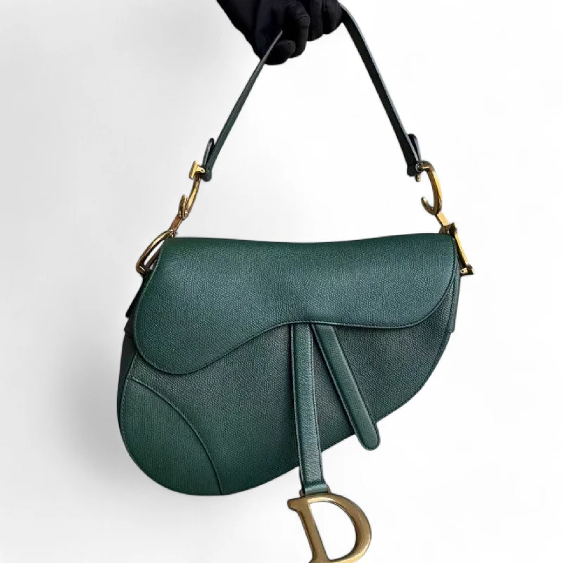 Dior Saddle Medium - Grained Calfskin Green Gold Hardware