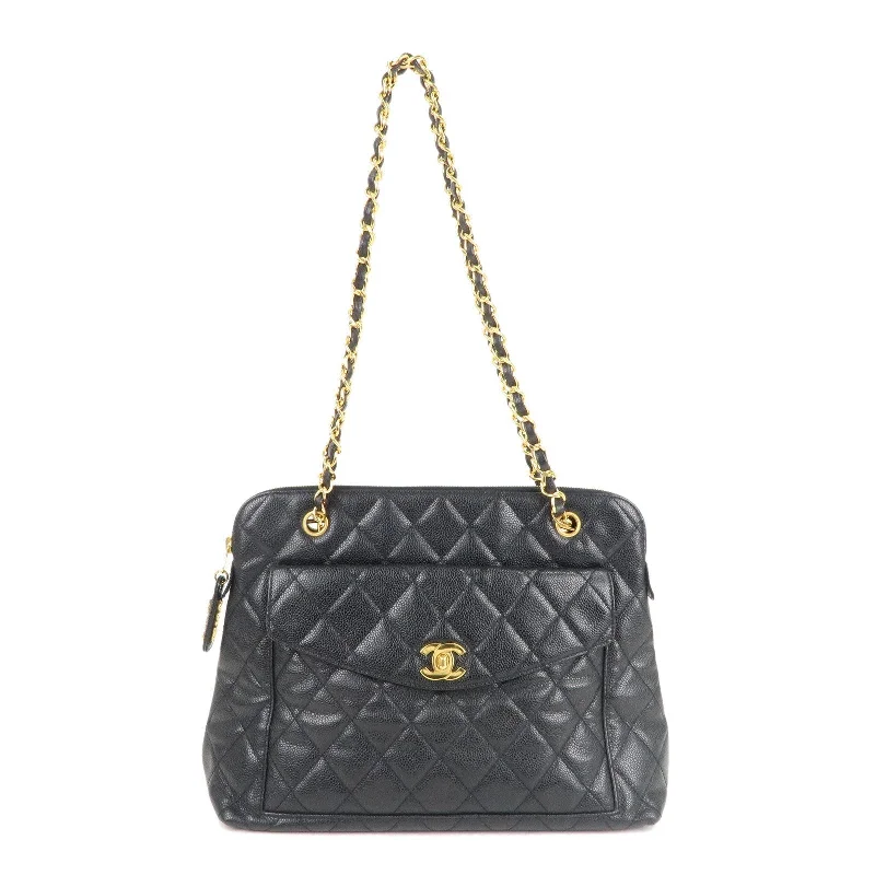 CHANEL Matelasse Caviar Skin Chain Tote Bag Shoulder Bag Black