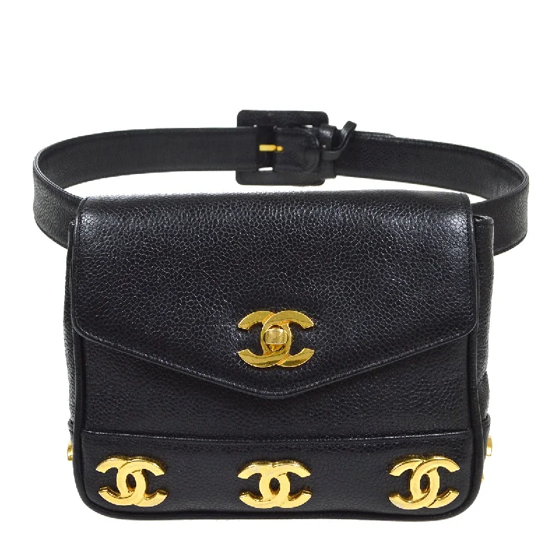 CHANEL 1991-1994 Black Caviar Triple CC Belt Bag #75 00721