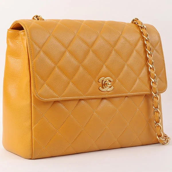 Chanel Around 1995 Made Caviar Skin Turn-Lock Chain Bag Mandarine Orange