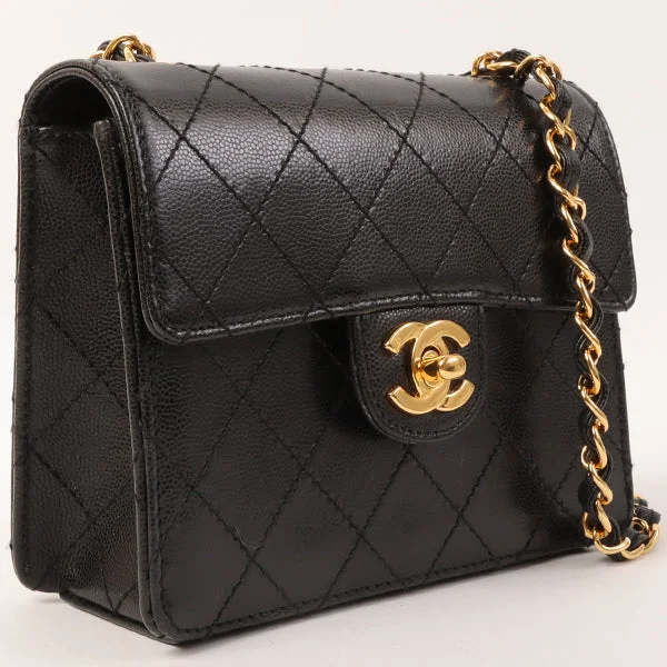 Chanel Around 1998 Made Caviar Skin Classic Flap Chain Bag Mini Black