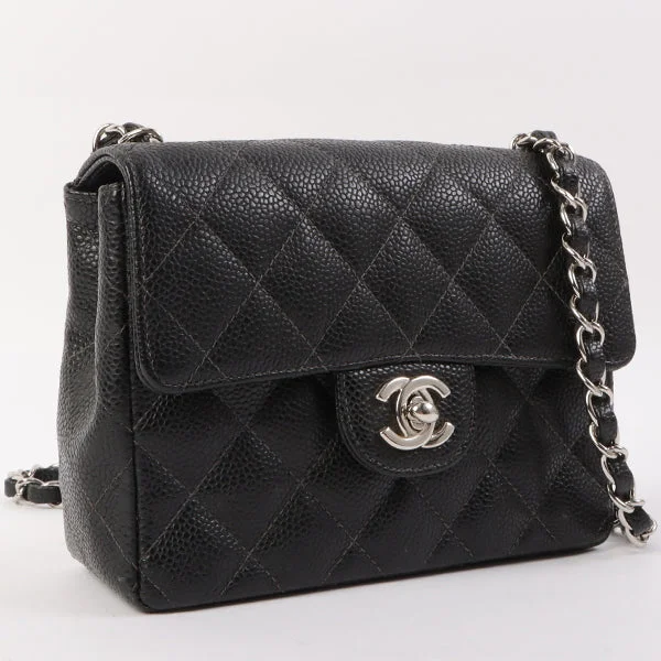 Chanel Around 2005 Made Caviar Skin Classic Flap Chain Bag Mini Black