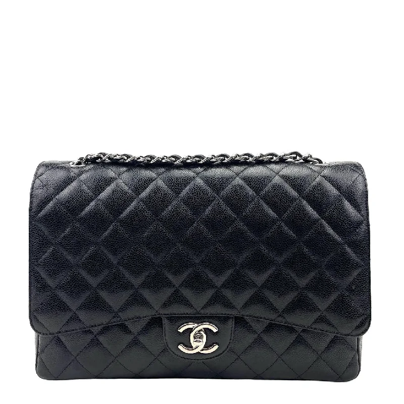 CHANEL 2014 Black Maxi Caviar  Quilted Double Flap