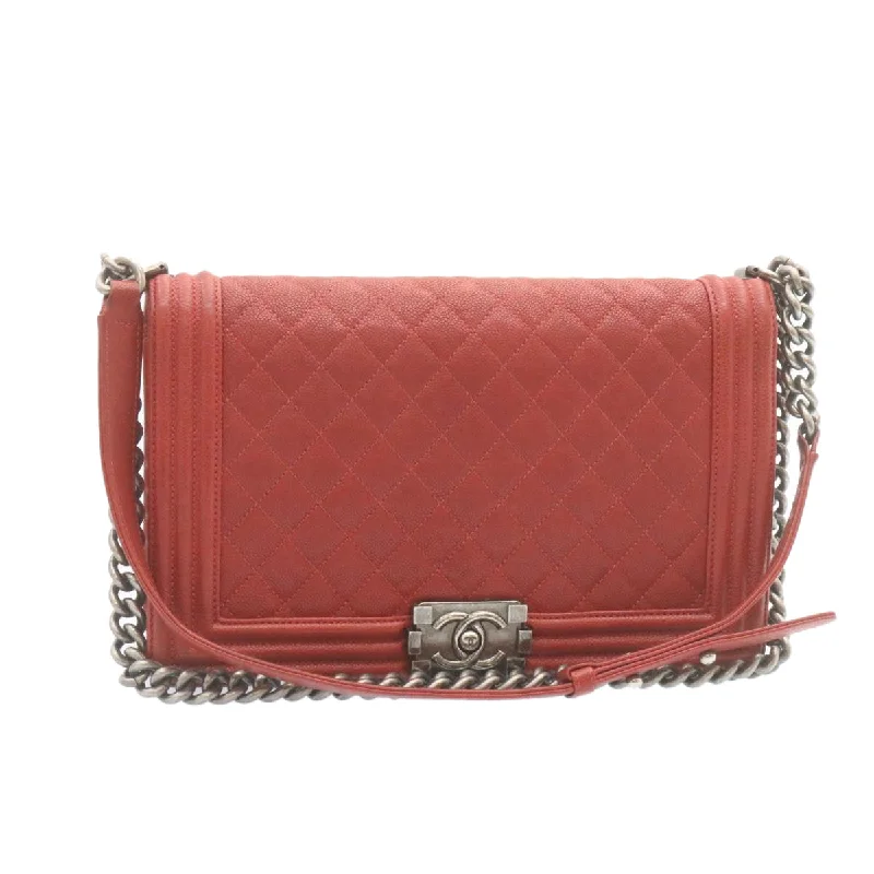 CHANEL Boy Chanel Matelasse Chain Flap Shoulder Bag Leather Red CC  28281A