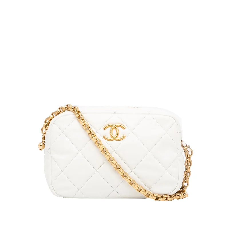 Chanel Camera Bag Small White Quilted Lambskin Gold