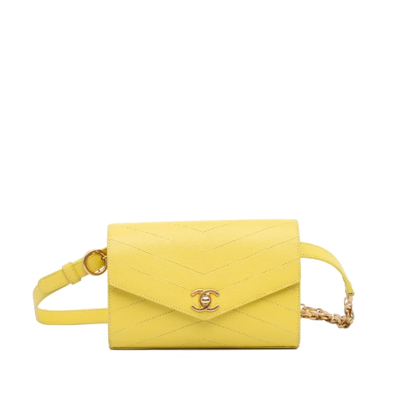 Chanel Coco Belt Bag Yellow Chevron Lambskin Gold