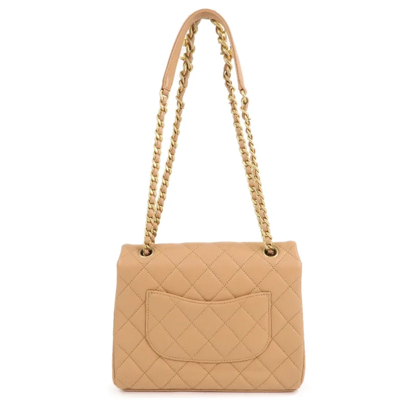 CHANEL Matelasse Lamb Skin Chain Shoulder Bag Beige Gold HDW