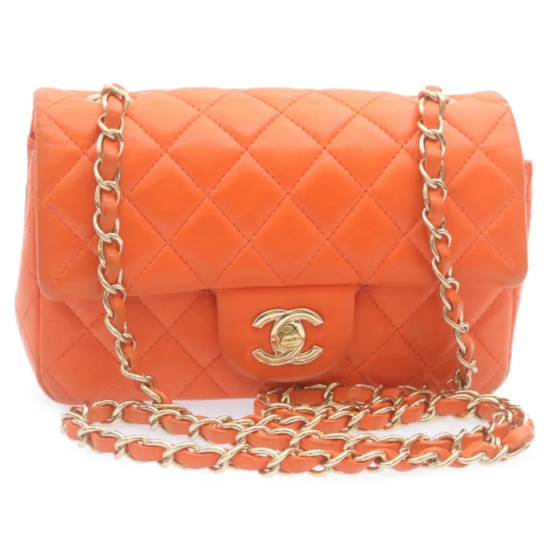 CHANEL Matelasse Mini Chain Flap Classic Shoulder Bag Lamb Skin Orange CC 29106A