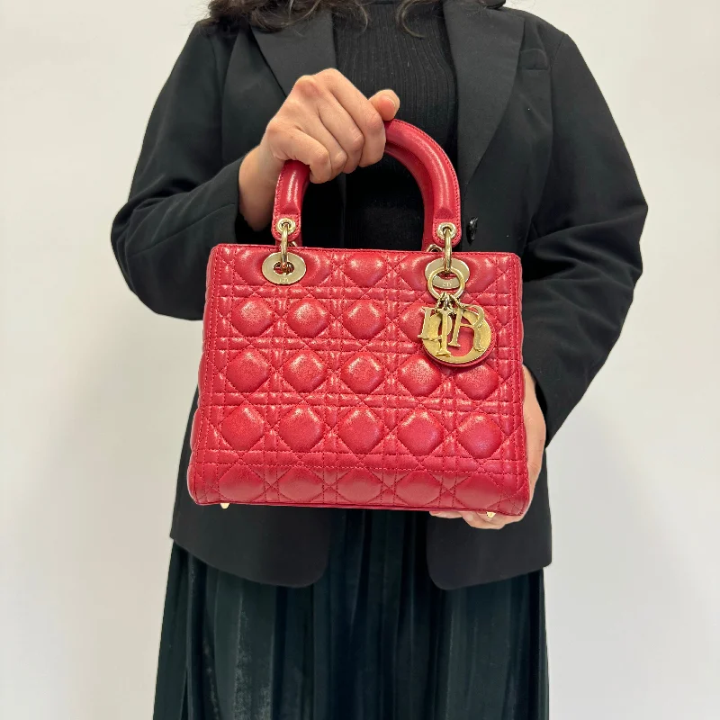 Dior Red Cannage Lambskin Medium Lady Dior 2013